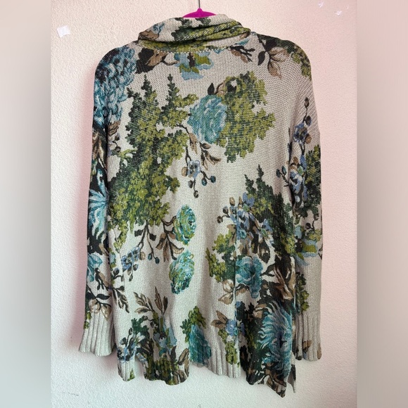 J. Jill Beige Blue Floral Cowl Neck Tunic Length Pullover Sweater S - Picture 7 of 8